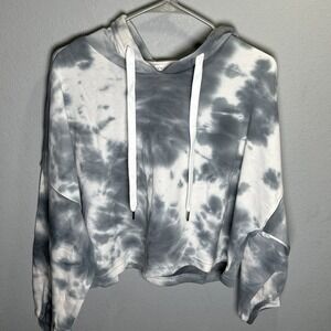 NEW Elodie Anthropologie Tie Dye Cropped Hoodie Grey Large Comfy Batwing